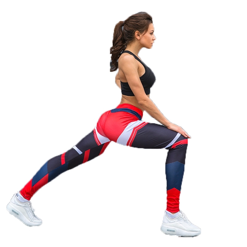 

Striped Color Block Patchwork Gym Women Clothing Workout Leggings High Waist Push Up Sport Fitness Pencil Legging 210604, Red