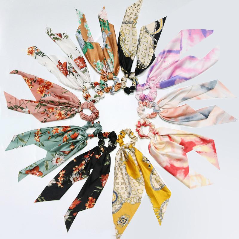 

Hair Clips & Barrettes Women Romantic Print Bow Scrunchies Ribbon For Scarf Sweet Elastic Band Accessories, Golden;silver