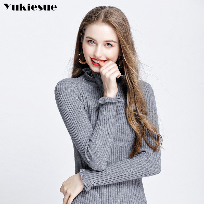 

Yukiesue Women Sweaters And Pullovers Female Solid Wool Pullover Knitted Casual turtleneck sweater pull femme hiver jumper 210519, Red