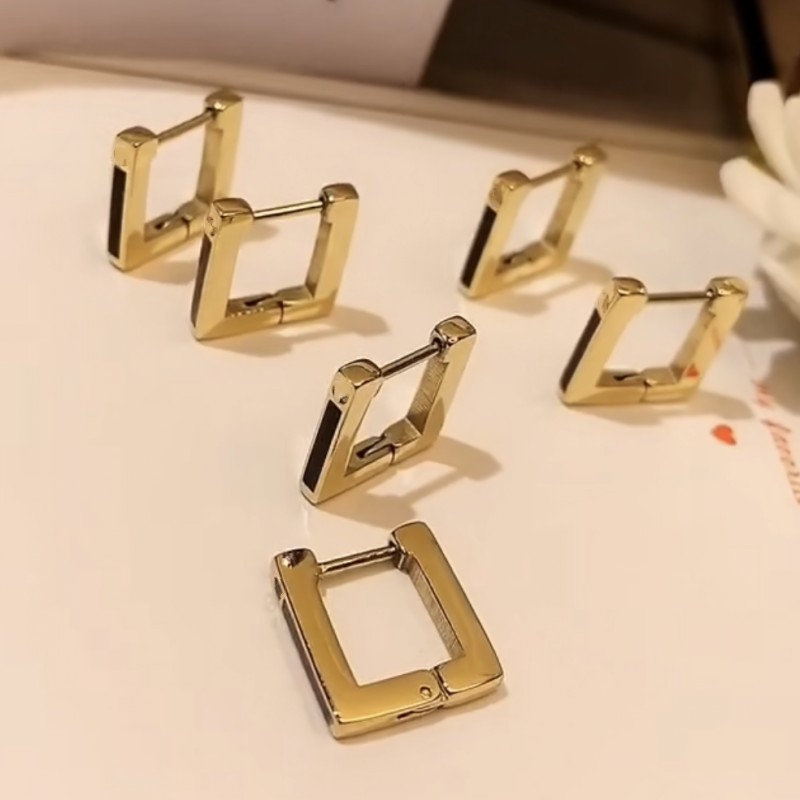 

Luxurious Design Top Quality Women Studs Titanium Steel Black Gold Extravagant Styles Earrings Logo Printed Trendy Jewelry Wholesale