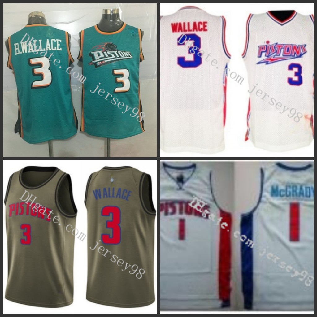 

DetroitPistonsMen 1TracyMcGrady #3BenWallace BasketballJersey, Black