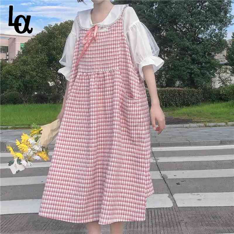 

Preppy Style Summer Sweet White Blouse+plaid Dress Japanese Harajuku 2 Pcs Set Ruffles Women Kawaii Two-Piece Dresses 210519, Only blouse