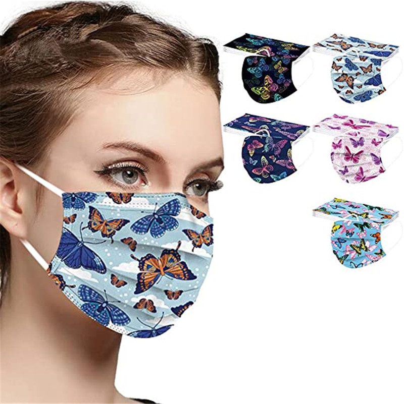

Butterfly Disposable Masks Non-woven 3 Layer Mask Protective Colorful Printed Design Breathable Dustproof Designer Mouth Cover