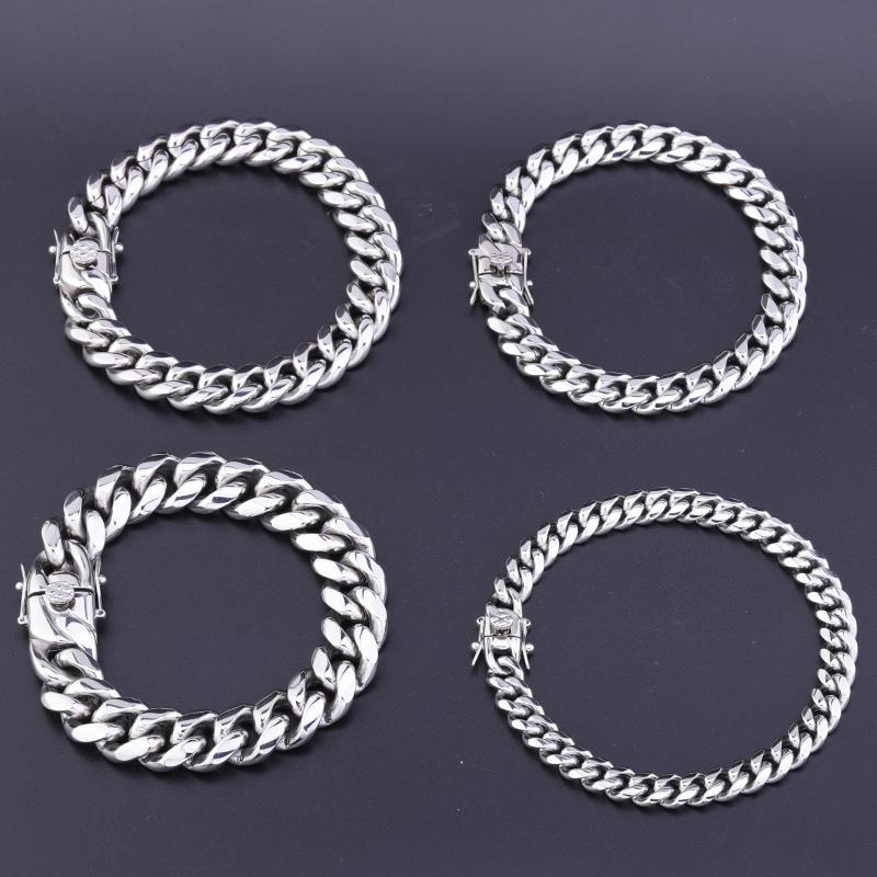 

Charm Bracelets 2 Types Bottom 10mm Cuban Chain Stainless Steel Bracelet Silver Color For Men Women Hip Hop Rock Miami Fashion Jewelry
