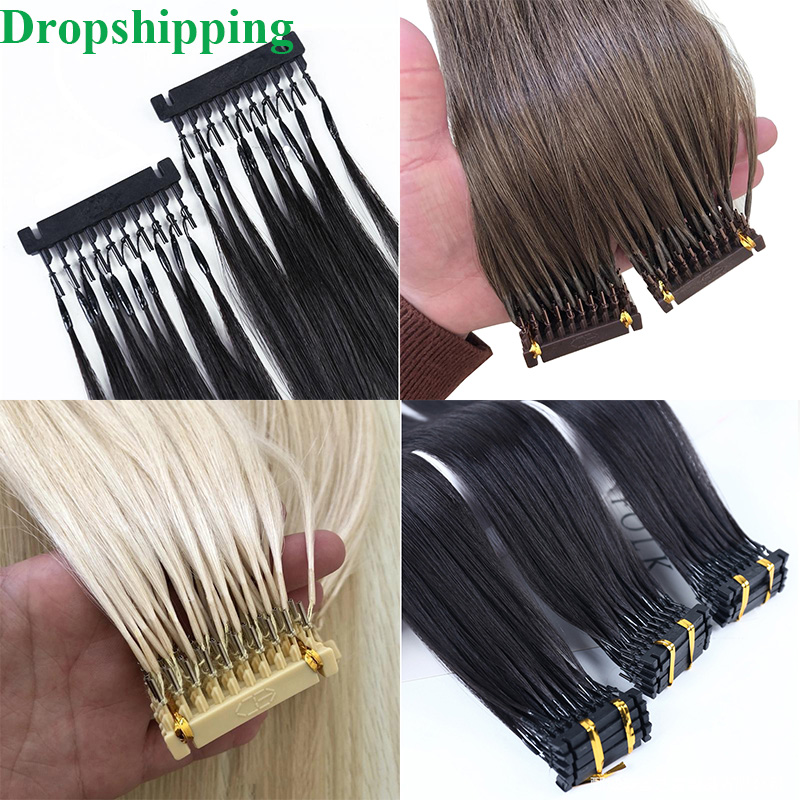 

Droppshiping european brazilian natural blonde 6d hair extensions human 24inches brown0.5g/s 100g 200Strands 10pins first generations