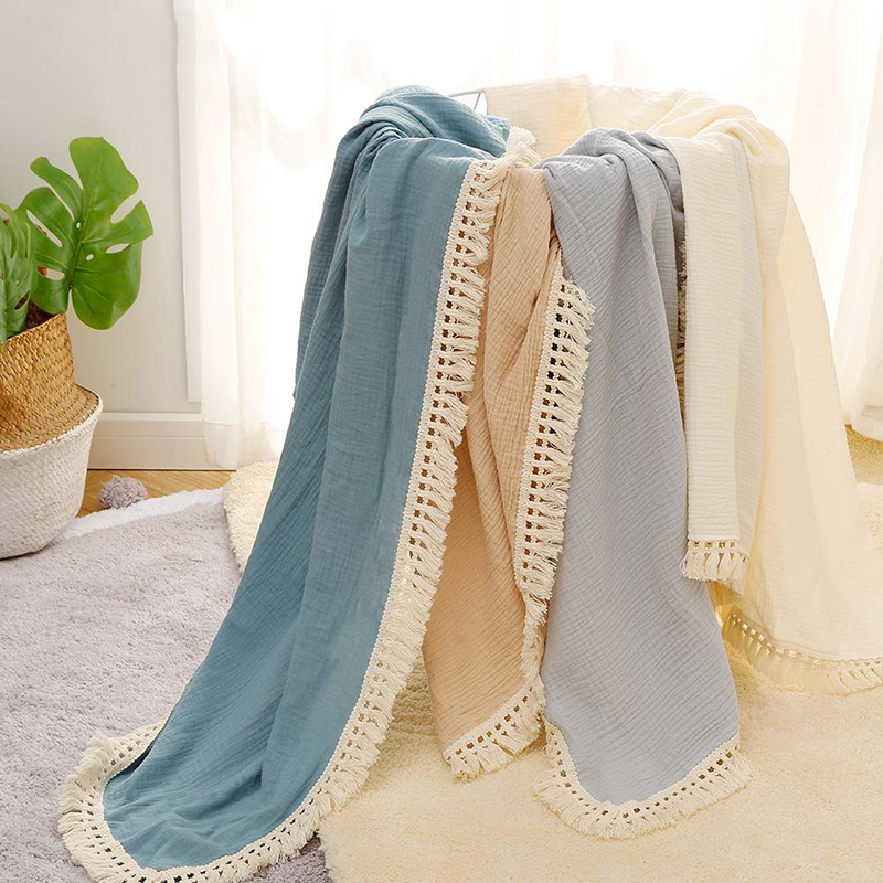 

Newborn baby Blankets Infant toddler tassel Swaddling Towels Solid color Muslin Cotton Gauze bath towel Wrapped, Mixed color