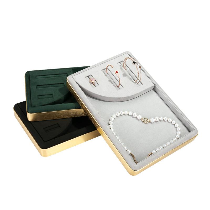 

Jewelry Pouches, Bags Mall Shop Store Display Props Necklace Holder Bracelet Show Tray Gray Green Black Ring Watch Box PU Velvet