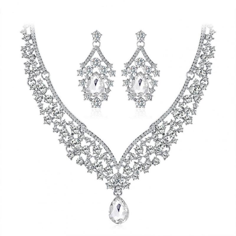 

Earrings & Necklace Trendy Women Set Shiny Jewelry Bridal Choker 1, Silver