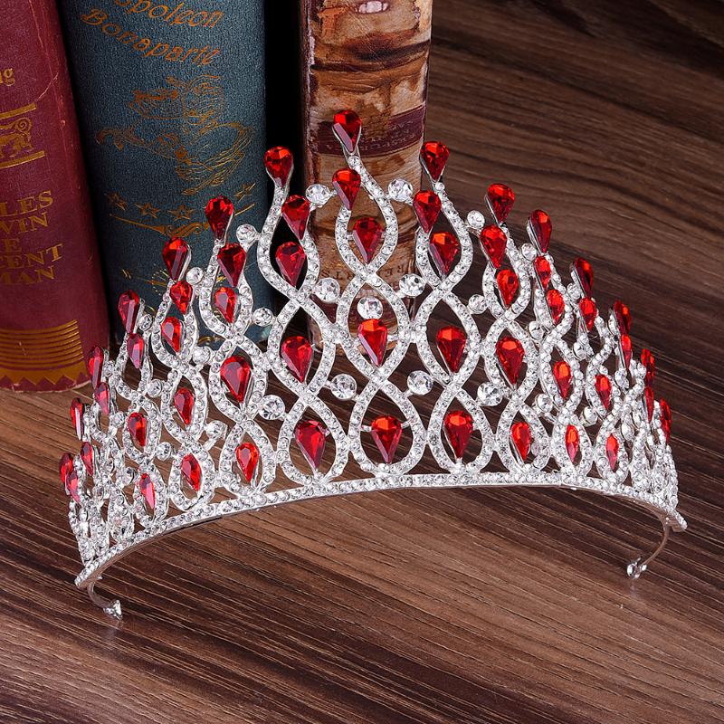 

Hair Clips & Barrettes Baroque Luxury Red Crystal Bride Big Crown Vintage Headband Rhinestone Prom Party Diadem Wedding Accessories Bridal T, Golden;silver