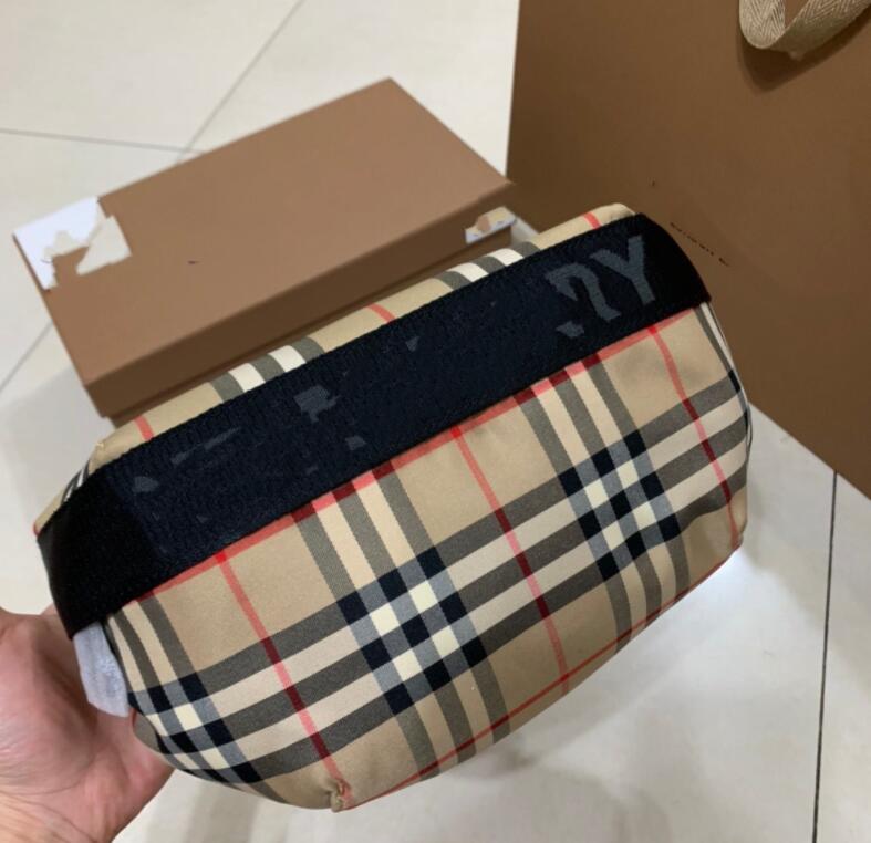 

202 new original single canvas plaid waist bag stitching hit color chest bag large capacity wide shoulder strap diagonal men's and wome