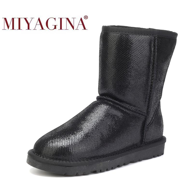 

Boots MIYAGINA Waterproof Genuine Leather Winter Warm Women Classic Snow Shoes Lady's, Black