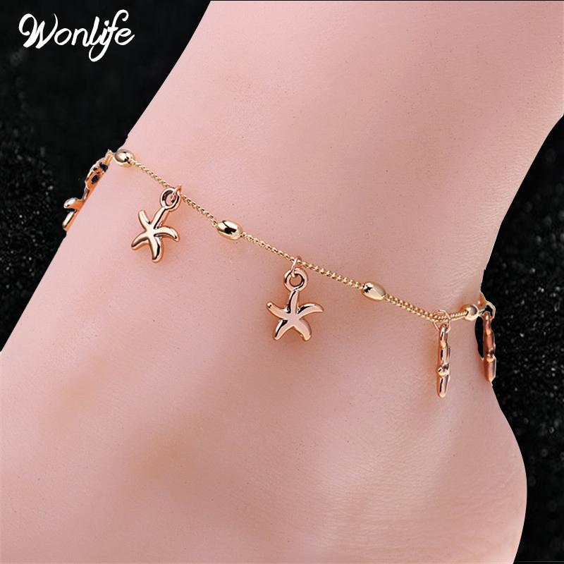 

Wonlife Gussy wholesale elegant Rose-gold Little Starfish Ladies Chain Ankle Bracelet Barefoot Sandal Beach Foot Jewelry for leg, Red;blue