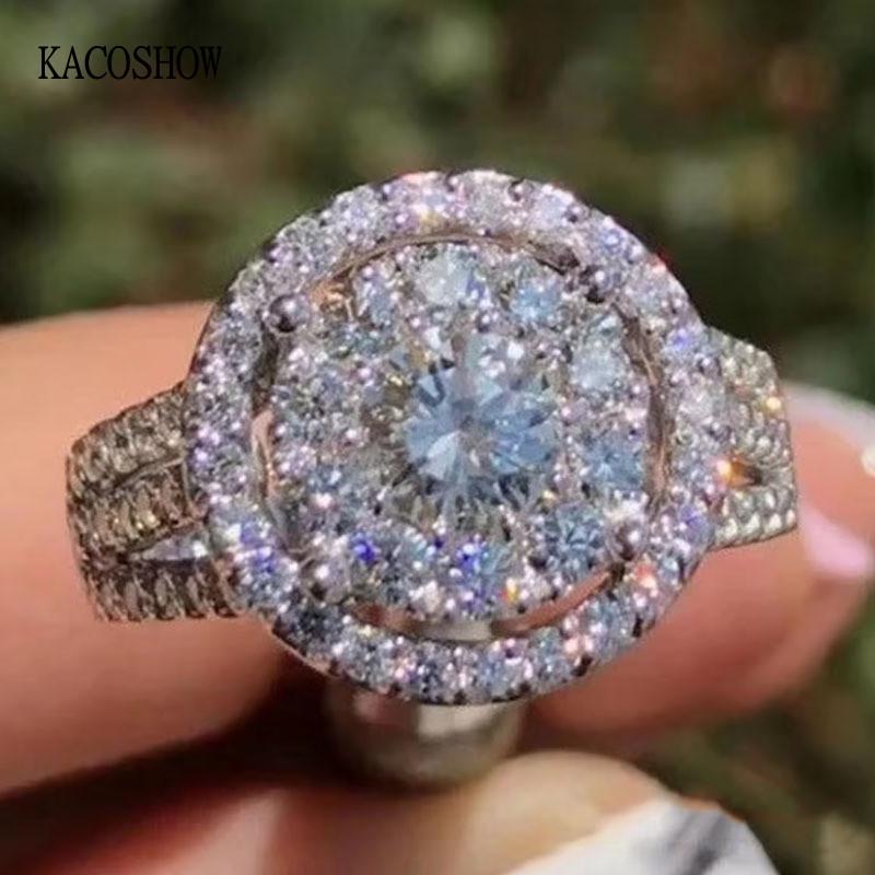

Wedding Rings KACOSHOW Luxurious Silver Color For Women Natural Zirconia Engagement Band Bridal Jewelry Anniversary Gift, Slivery;golden