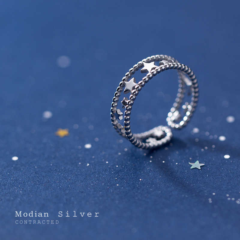 

Vintage Adjustable Stars Fashion Ring Charm 925 Sterling Silver Exquisite Finger Rings For Women Jewelry Gift 210707