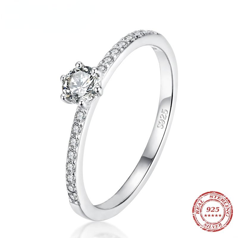 

Wedding Rings Solid 925 Sterling Silver Simple Round Clear CZ Finger For Women & Girls Cassic Statement Fine Jewelry Gift, Slivery;golden