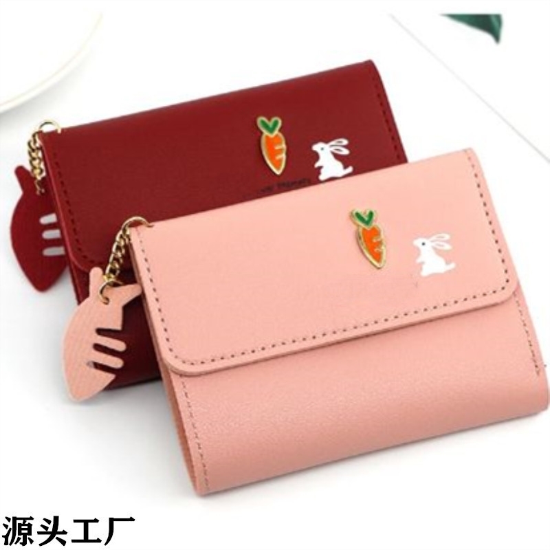 

New cute women's short small wallet 30% off simple Student Wallet Japan and South Korea change card bag, Wine