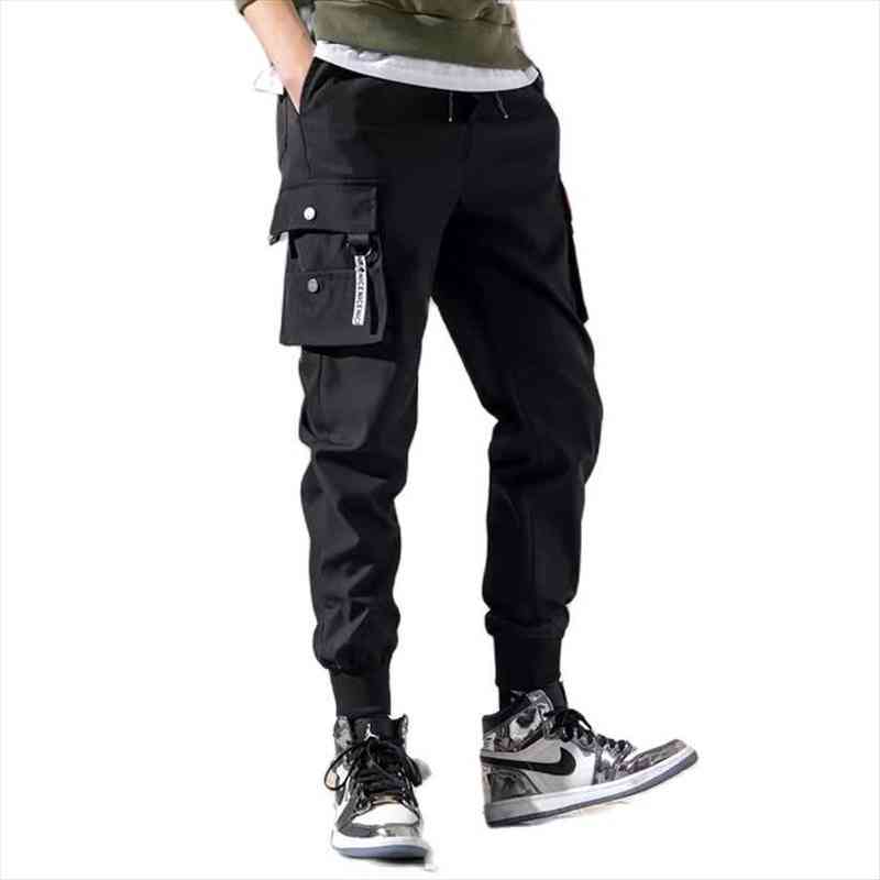 

summer tie feet overalls harajuku women pant thin ankle length cargo trousers sportswear boys joggers male clothes, Black