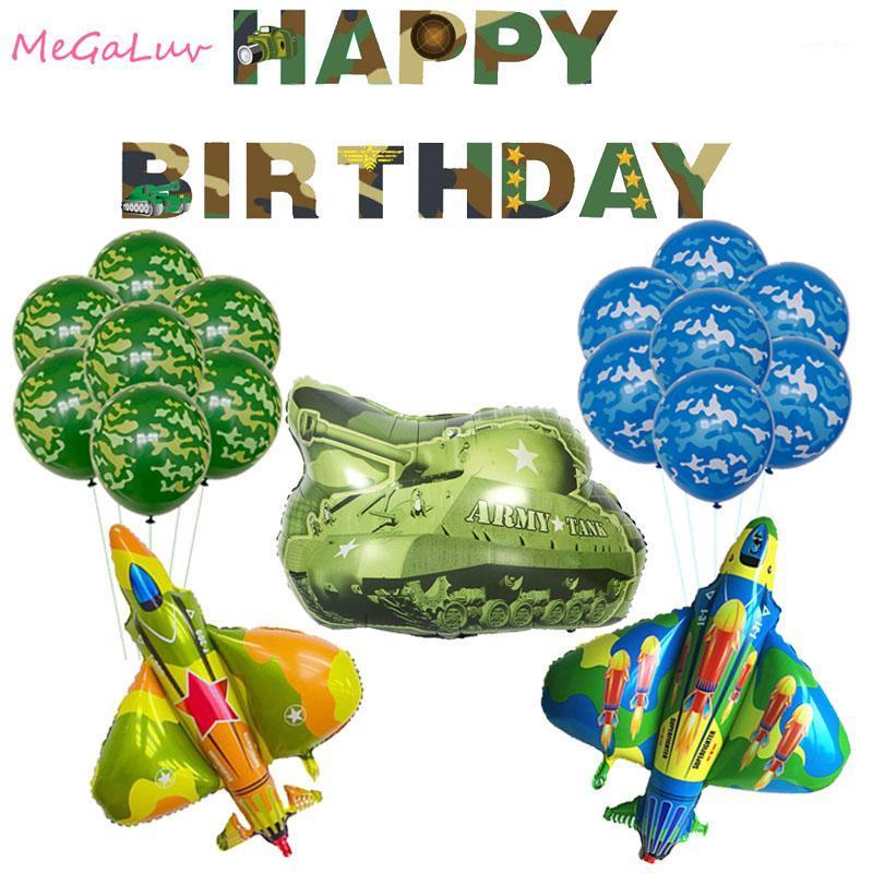 

Party Decoration 12inch Camouflage Latex Ballons Military Theme Fighter Tank Toy Foil Ball Blue Green Printed Balloon Wedding Decor
