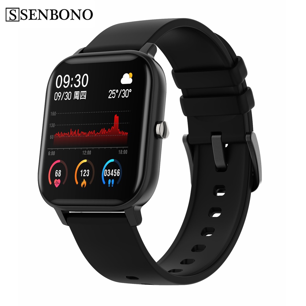 

SENBONO IP67 Waterproof P8 Smart Watch Men Women Sport Clock Heart Rate Fitness Tracker Sleep Monitor Smartwatch for IOS Android, Blackrubber