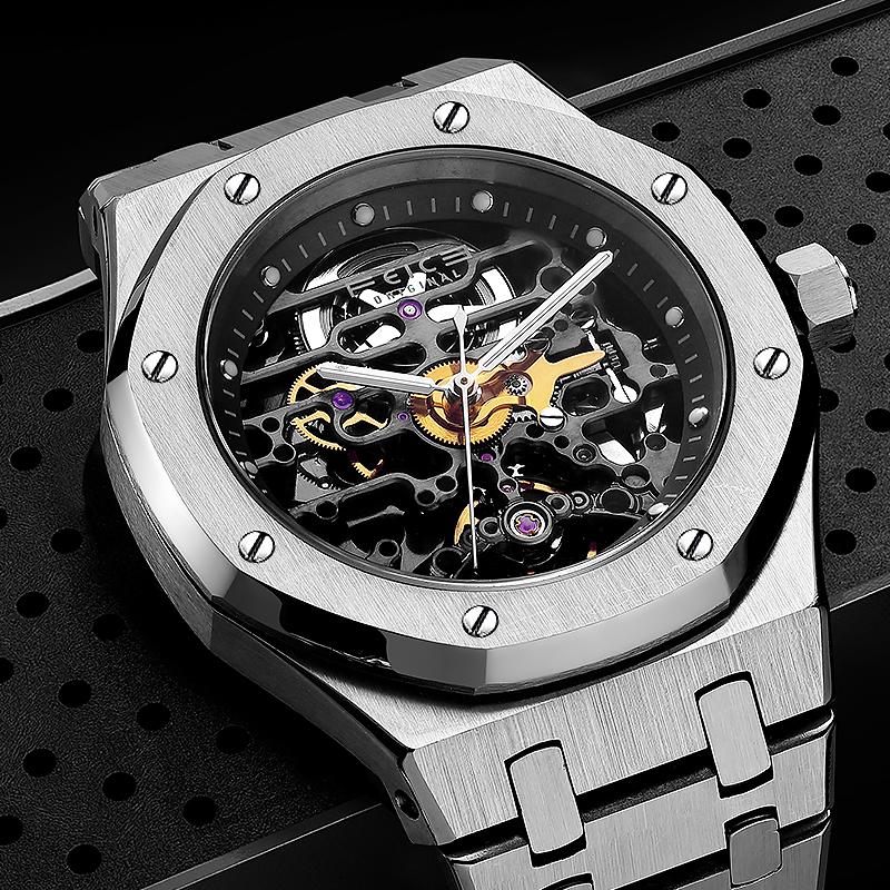 Wristwatches FEICE Vintage Men Skeleton Automatic Mechanical Watch Sport Male Wrist Watches Waterproof Stainless Steel Clock FM019H-image-746215149