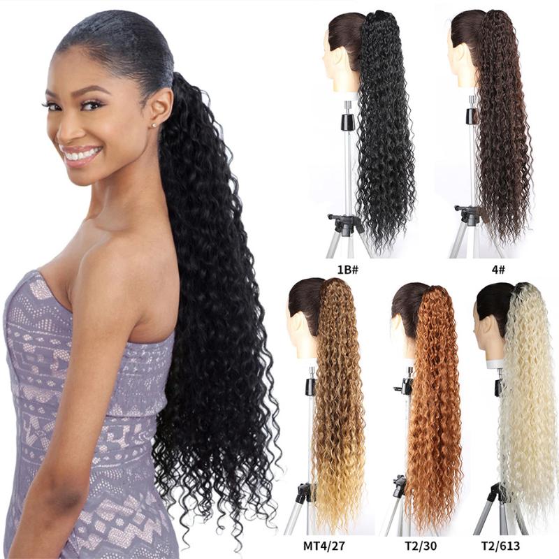 

Synthetic Wigs MEEPO 32Inches Long Water Wave Curly Ponytail Corn Drawstring Clip In Hair For Women, Natural black