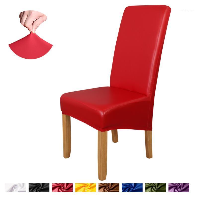 

Waterproof PU Leather Chair Cover Spandex Stretch Dining Chairs Wedding Banquet Seat Covers Faux Case Home Decor