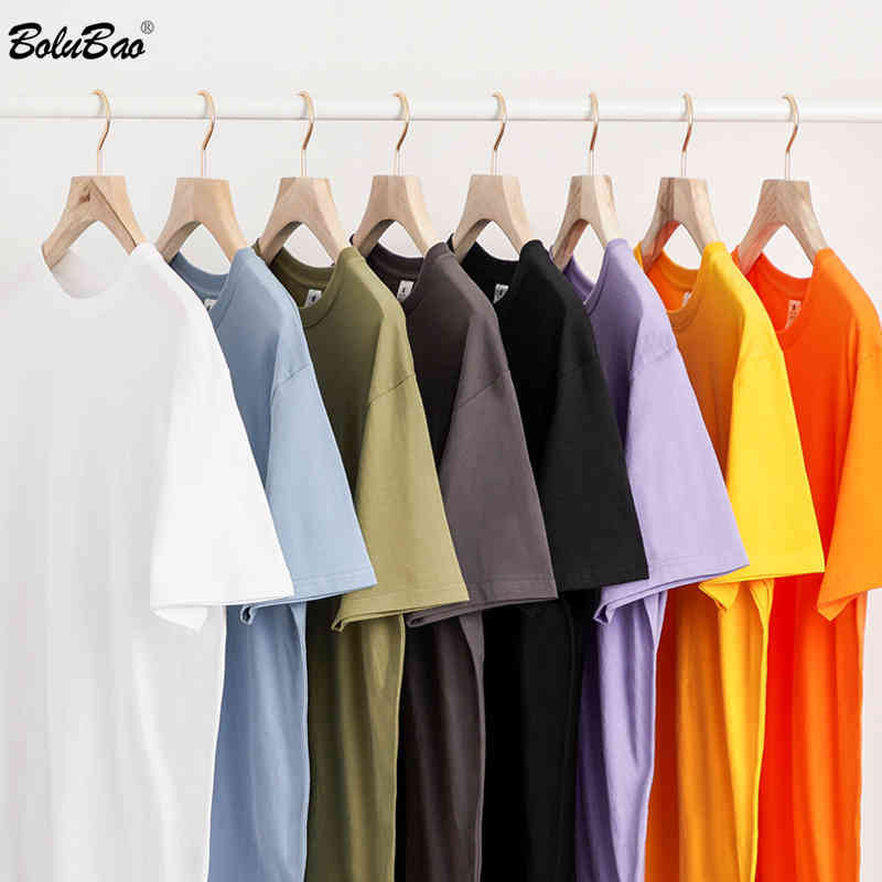 

BOLUBAO Summer Short Sleeve T Shirt Men Solid Color 100% Cotton O-Neck Tops Plus Size High Quality T-Shirt 210518, Black