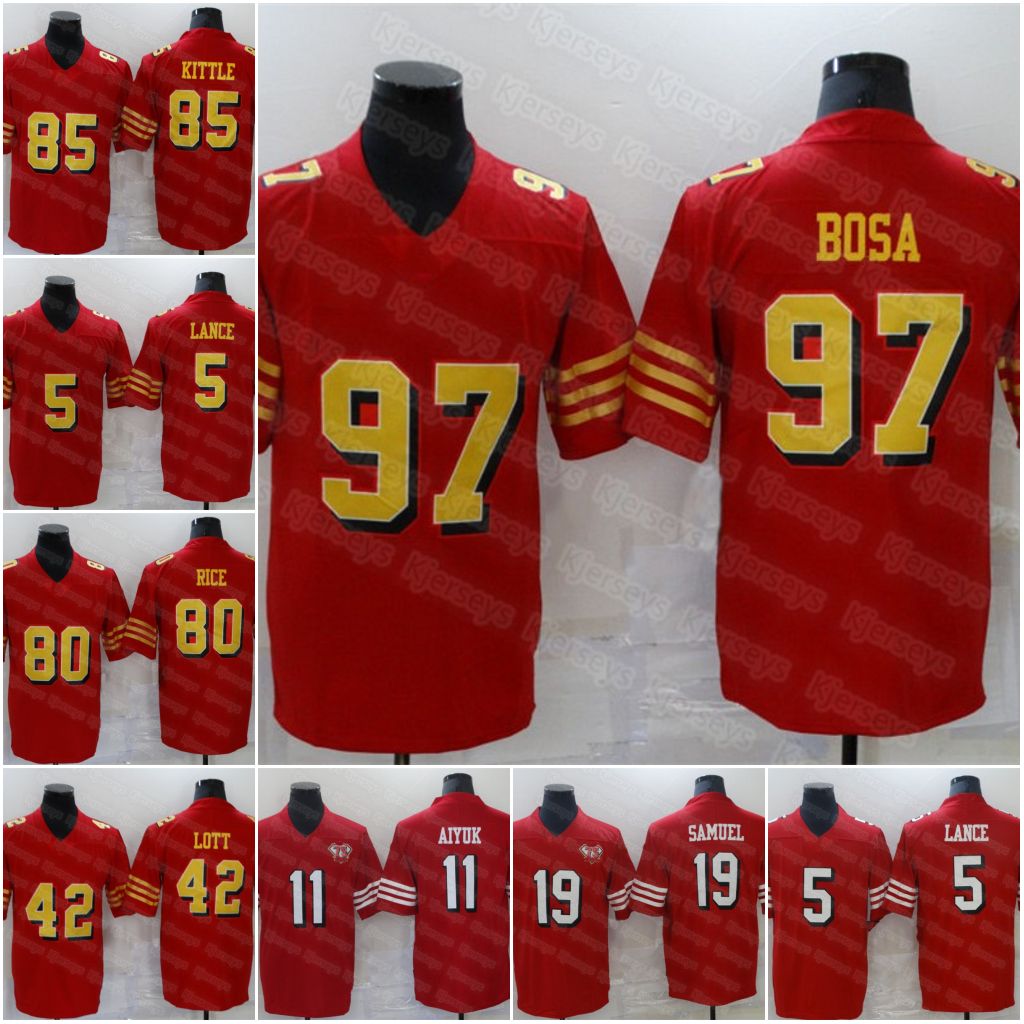 

85 George Kittle 97 Nick Bosa San Football Jersey Francisco 5 Trey Lance Fred Warner Brandon Aiyuk Jimmy Garoppolo Deebo Samuel Raheem Mostert Joe Montana Jerry Rice, Pic 8