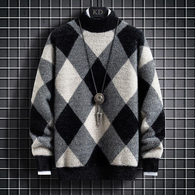 

Men's Sweaters Autumn And Winter Half High Collar Loose Sweater Youth Fashion Warm, White;black