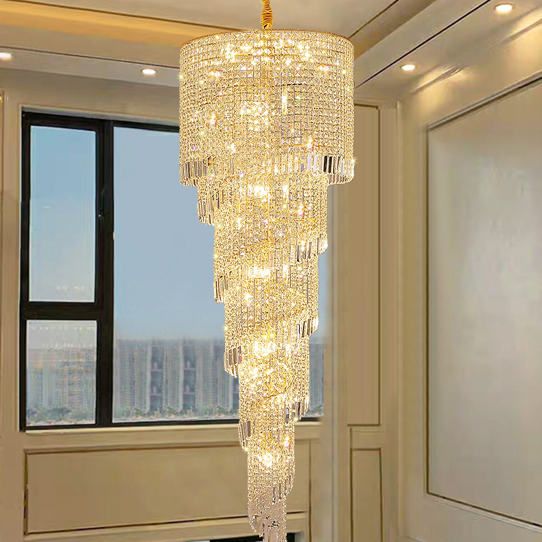 American Modern K9 Crystal Chandeliers European Long Spiral Pendant Lights Fixture LED Lamp Villa Stair Way Home Indoor Lighting Diameter70cm Hei-image-738756646