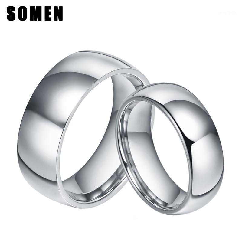 

Wedding Rings 2Pcs 6/8mm Ring Set Silver Color Titanium Domed Design Band Engagement Fashion Couple Love Alliance Anel1
