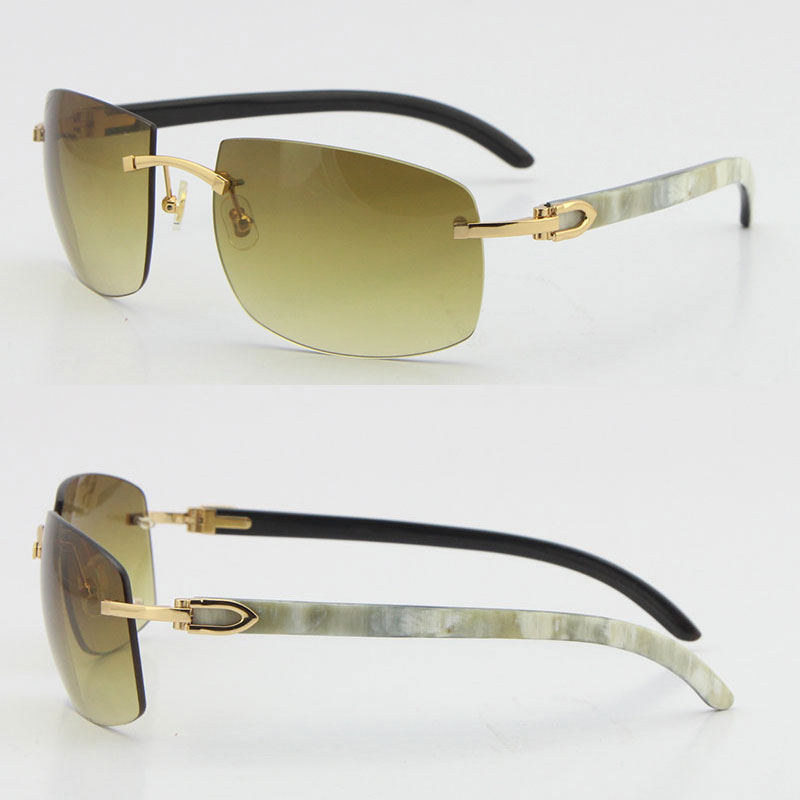 

Limited edition Larger Rimless Sunglasses Optical 18K Gold Sun glasses 4189705 White Inside Black Buffalo Horn C Decoration male and female Eyewear With Box
