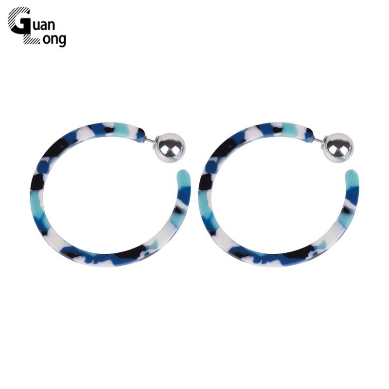 

Dangle & Chandelier GuanLong Vintage Acrylic Fashion Earrings For Women 2021 Big Circle Geometric Resin Dangling Earring Metal Jewelry, Silver