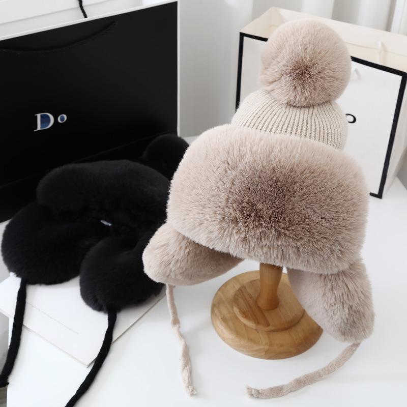 

Caps & Hats Winter Thickened Cold-proof Plush Lei Feng Hat Ladies Wool Ball Knitted Woolen Earmuffs Warm Ski, Yellow
