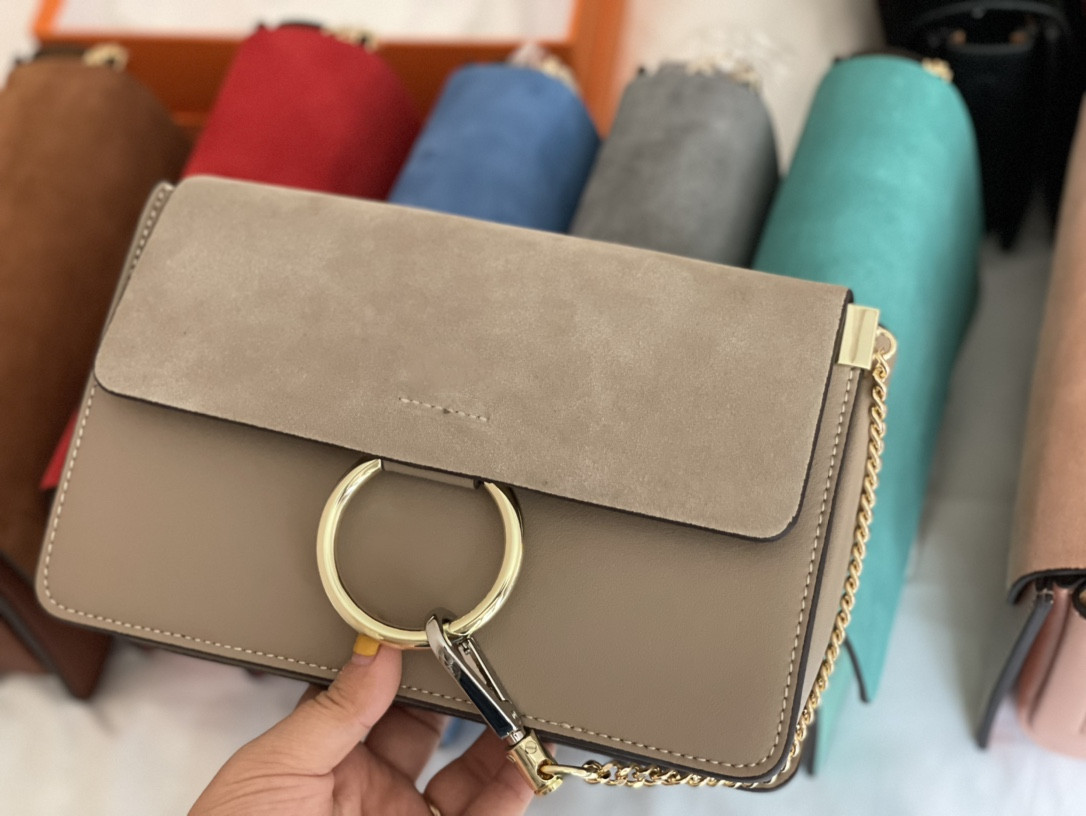 

Luxury women bag handbag 2021 new chain ring Faye small square fashion one shoulder straddle women's cow leather frosted hloe bag 24*15cm