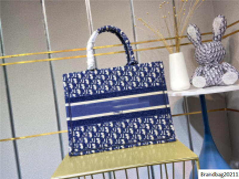 

opportunity Velvet Medium Book Bag Tote Navy Blue Embroidered Trotter Oblique Canvas Size: 36x 28x15CM