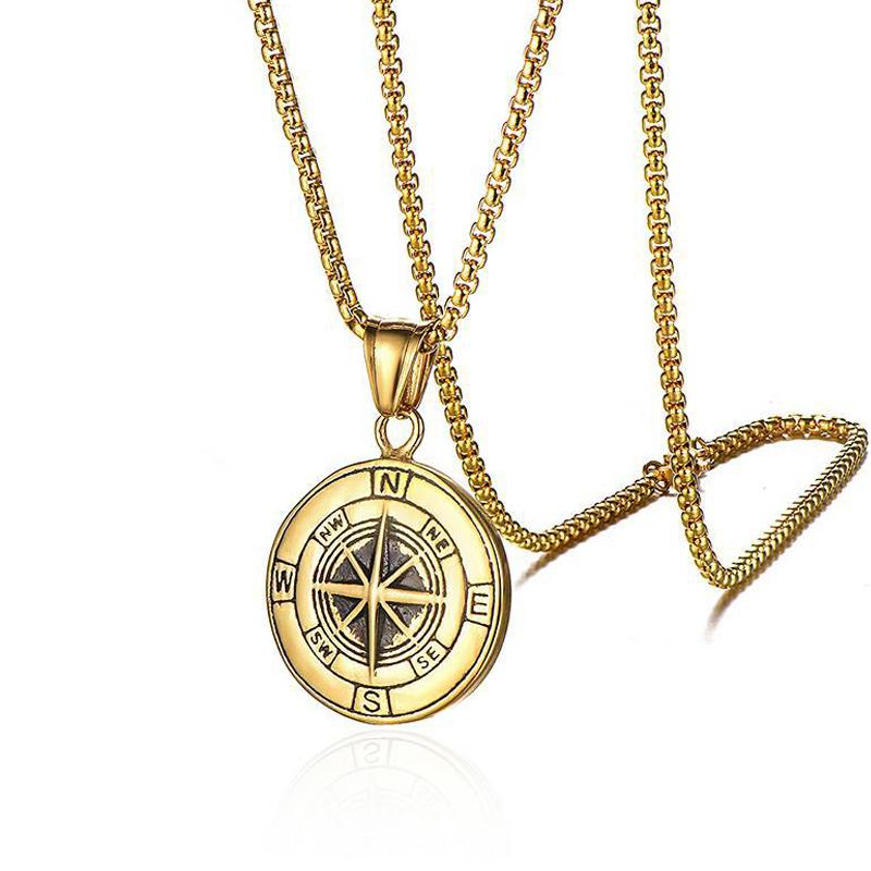Pendant Necklaces Stainless Steel Compass Men Necklace Trendy Gold Silver Color Long For Boys Friends Fashion Jewelry-image-708523962
