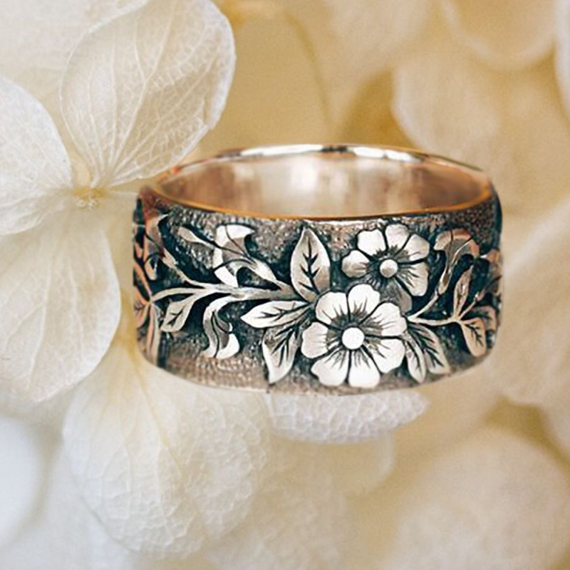 

Pretty Flower Vintage silver Rings for Women Jewelry Party Rings Size 5-10