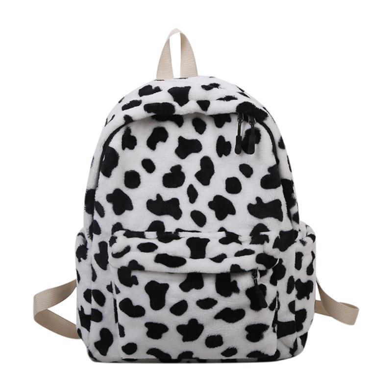 

Backpack Women's Bag Retro Printing Plush School Shoulder Animal Cow Pattern Travel Rucksack Lady Student Girl, As pic