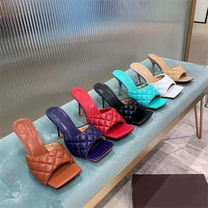 

2021 Designer lido sandals Women Woven High Heels Real Leather Classic Squared Sole Slipper Summer Ladies Sexy Beach Slides With Box 280, Color 1