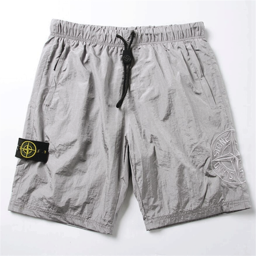 

Fashion Men's Shorts Summer Beach Pants Sports Stone Embroidery letters Quick Drying loose Pant Island Quick-Dry Short Adjustable Swimming, Gray
