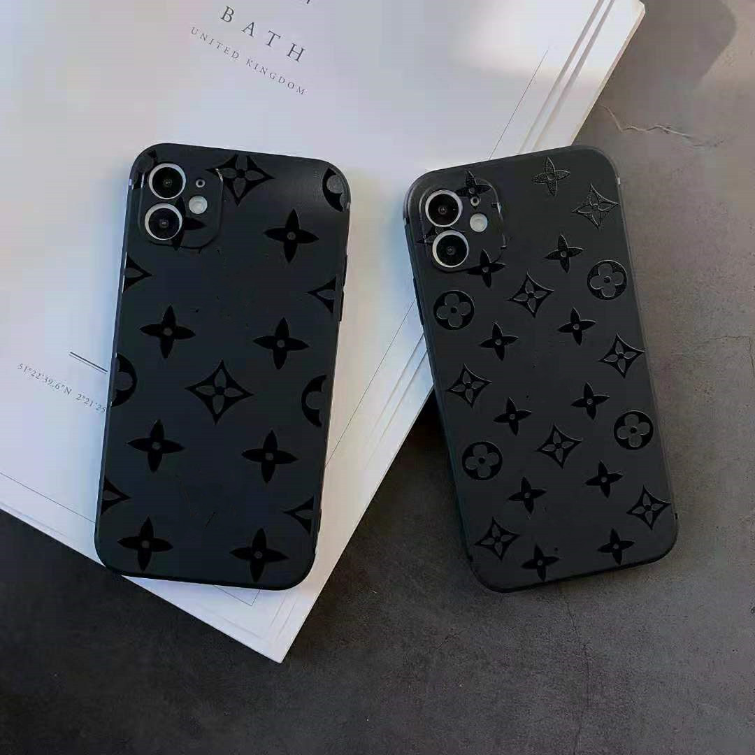 

Top brand designer cellphone cases For iPhone 12 promax 12pro 11 XS Max XR X 8 Plus all black soft cover come with box