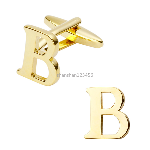 

A-Z English Letter Cufflinks French Men's Shirt sleeve button Metal Brass Gold Silver Initial Alphabet Cuff Links for Men Fashion jewelry will and sandy