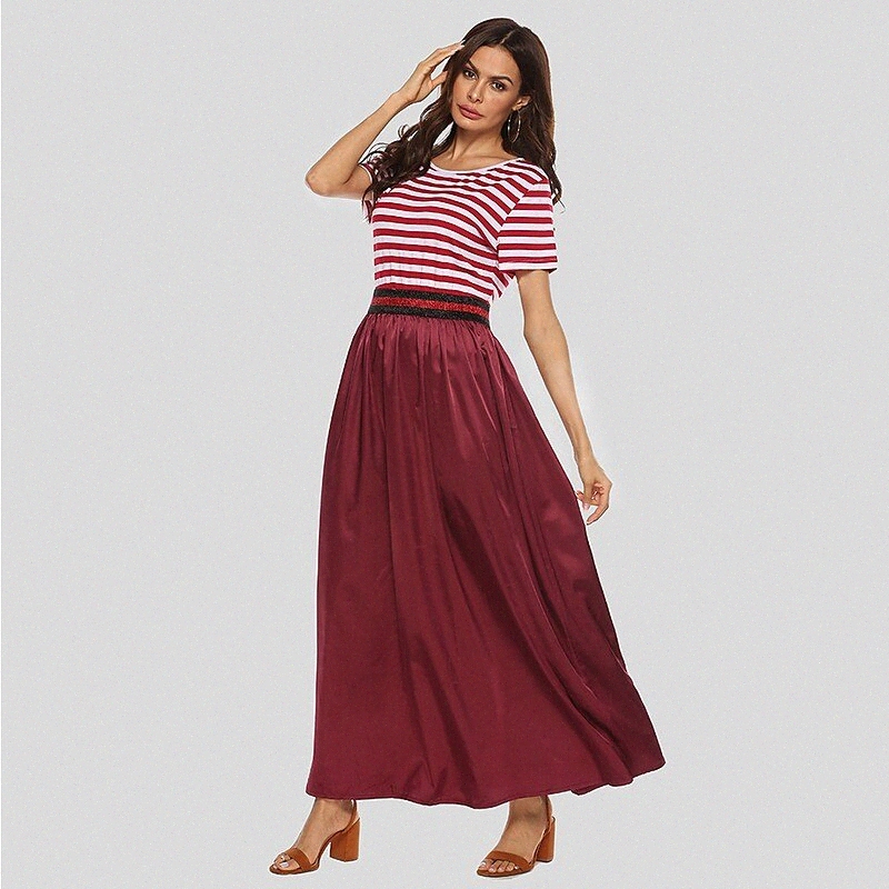 women's Fashion Long Skirts Going out Casual / Daily Stripes Patchwork Red M L XL 17M5#-image-756082614