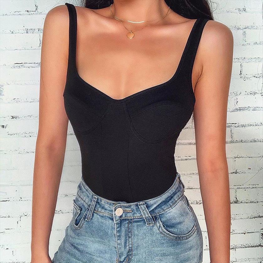 

high waist tight club womens romper street clothes summer bodysuits fashion solid color u neck sleeveless straps backless, Black;white