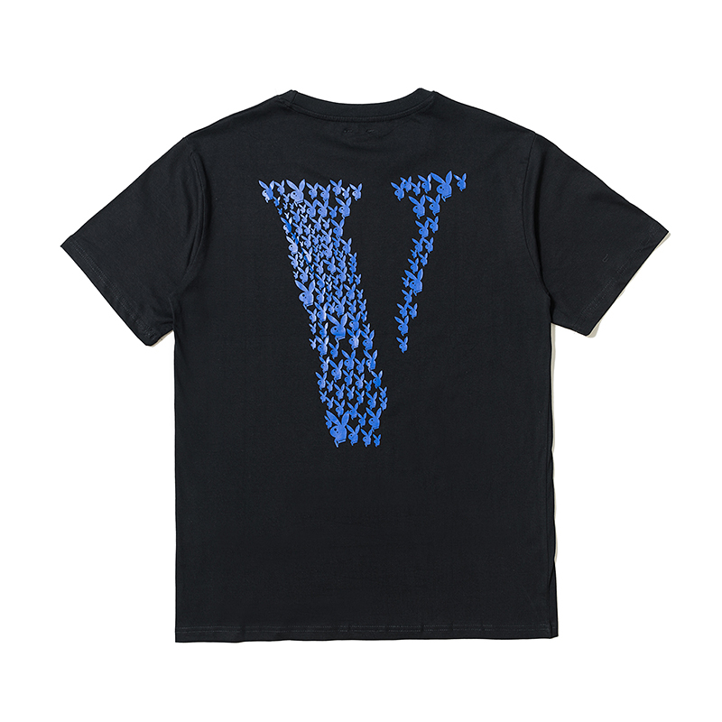 

vlo x playboi Carti rabbit red orange green blue big V Chicago pop fashion brand men's and women's Short Sleeve T-Shirt, White;black