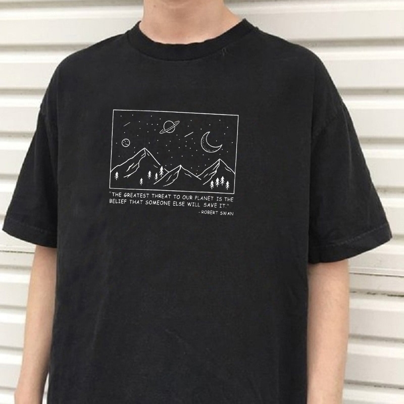 

Save Planet T-shirt Mountain Graphic Tees Women Summer Short Sleeve Art Tops Fashion Slogan Tumblr T Shirt Cotton Top 210518, Black