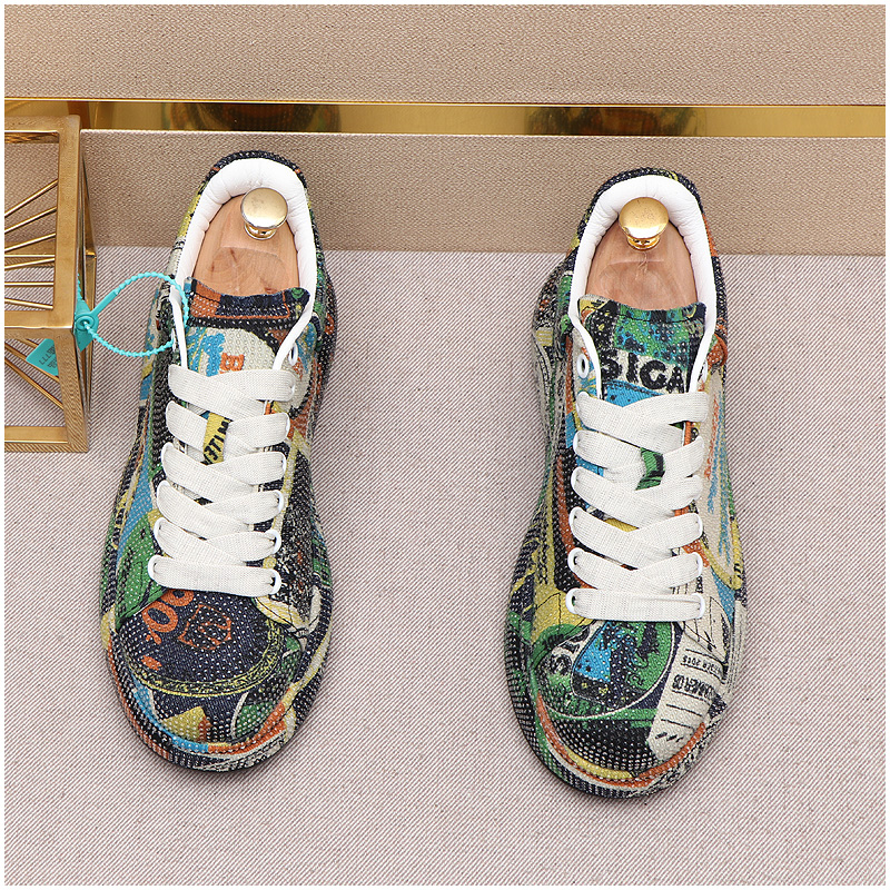 

New Luxury Rhinestone Designer Men's Shoes Punk Sneakers Hip Hop Male Casual Platform Shoes Shiny Flats Zapatillas Hombre, Black green