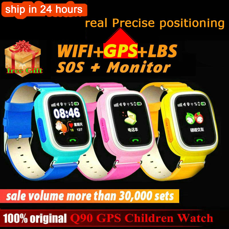 

Q90 GPS Child Smart Watch Phone Position Kids Watch WIFI SOS 1.22inch Color Touch Screen Smart Baby Watch VS Q12 Q15g, Pink without box