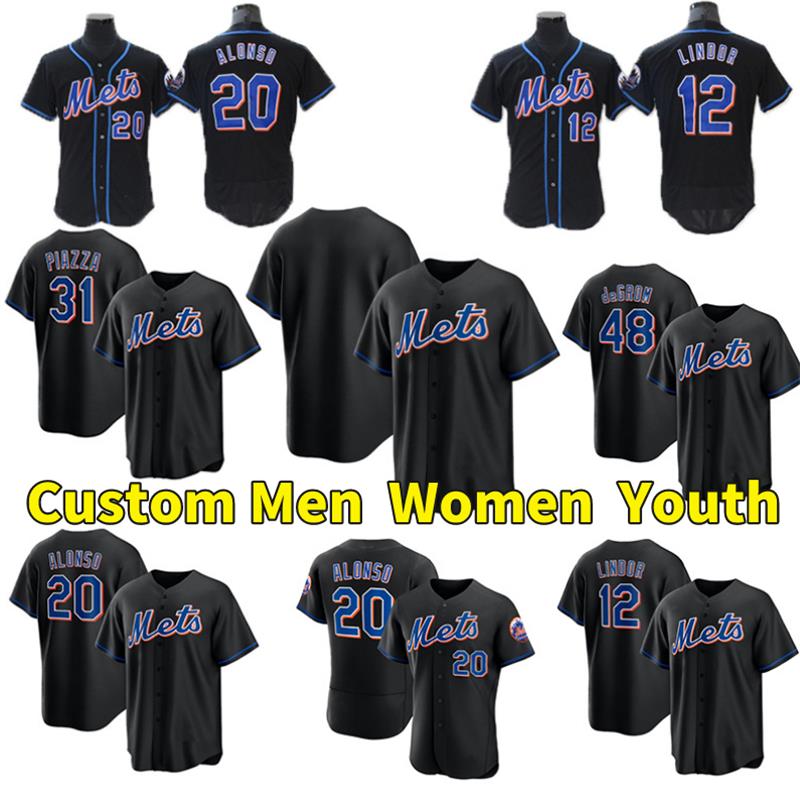 

New Mets 21 Max Scherzer Black Jersey Francisco Lindor Pete Alonso York Mike Piazza Jacob deGrom Michael Conforto Jeff McNeil Khalil Lee Yamamoto Baseball Jerseys, Women's color 3